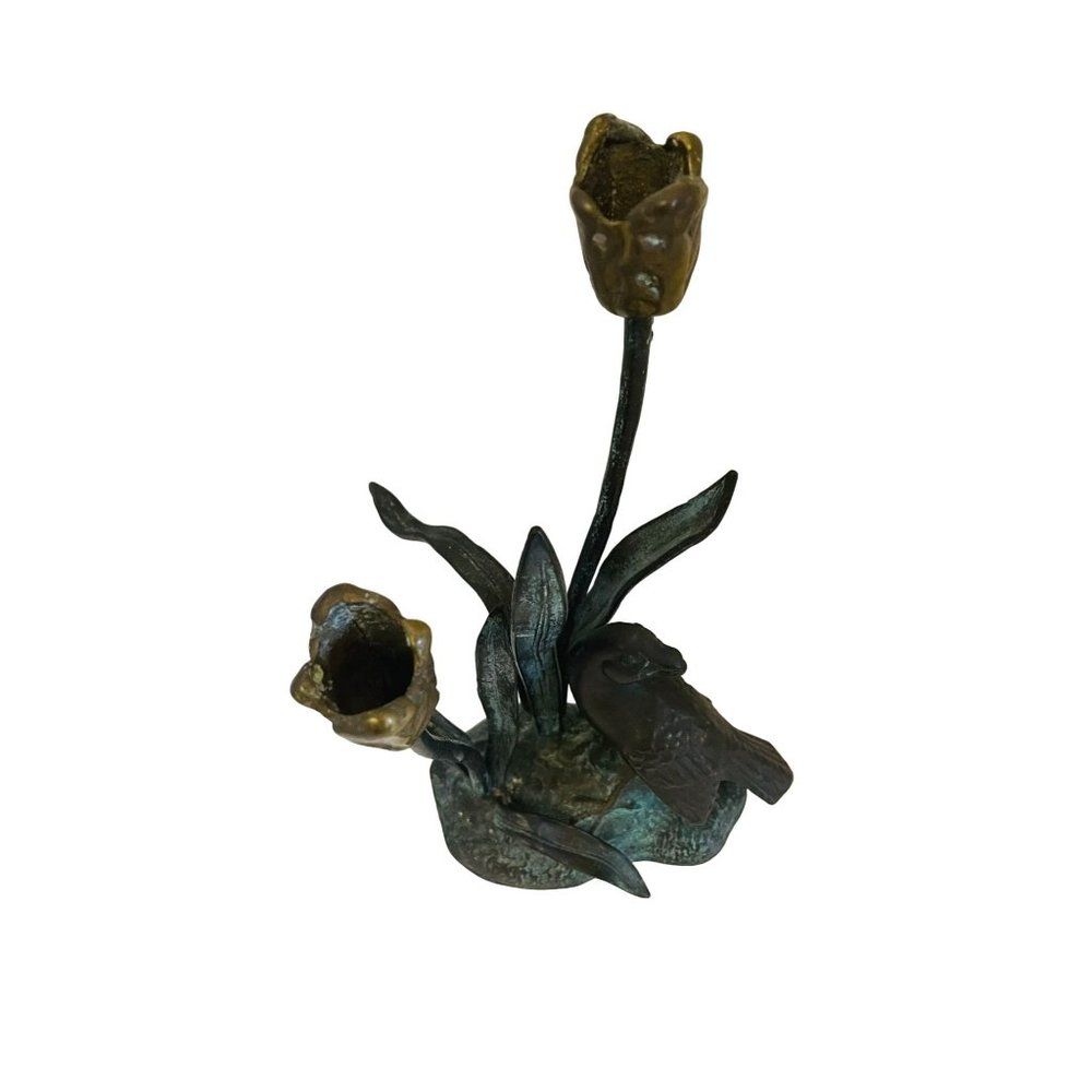Vintage Wildwood Candlesticks Holder Tulip Bird Bronze 8.5"‎ x 4.5"